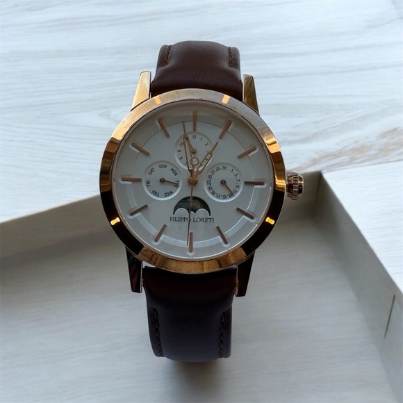 Filippo Loreti men’s watch Venice moonphase Roségold leather - Picture 4 of 16